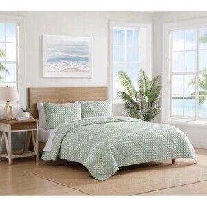 Tommy Bahama Home Aubrey King 2  Pillow Shams Green White Cane Cotton Coastal